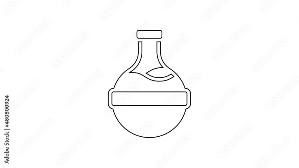 Black line Bottle with potion icon isolated on white background. Flask with magic potion. Happy Halloween party. 4K Video motion graphic animation Black line Bottle with potion icon isolated on white background. Flask with magic potion. Happy Halloween party. 4K Video motion graphic animation