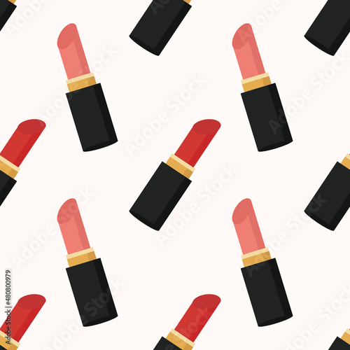 Pink and red lipstick pattern on beige background