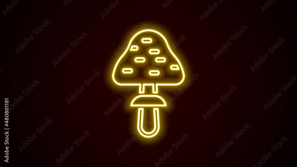 Glowing neon line Mushroom icon isolated on black background. 4K Video motion graphic animation Glowing neon line Mushroom icon isolated on black background. 4K Video motion graphic animation