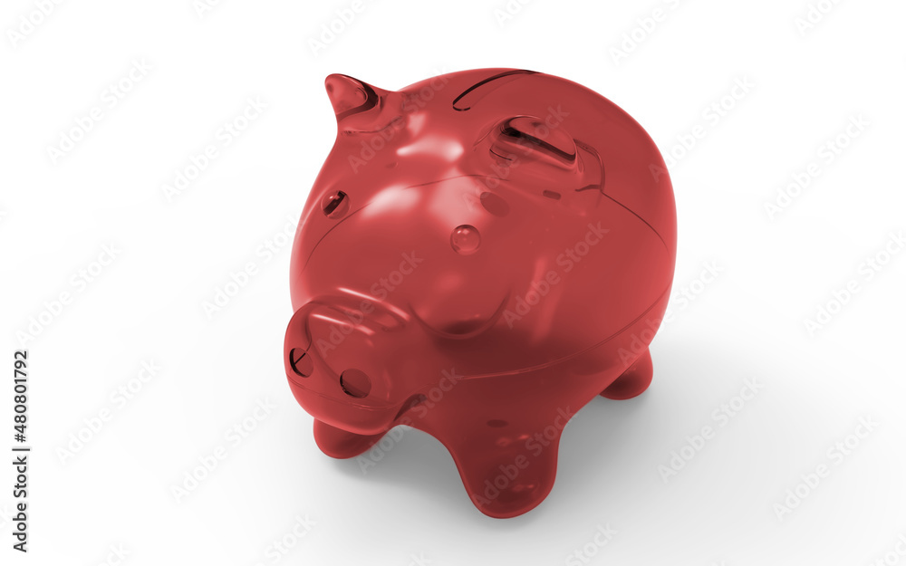Piggy bank red to save money economy finance and savings concept 3D illustration