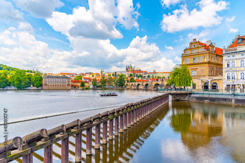 Prague Panorama with Prague Castle and Charles Bridge Fotobehang
