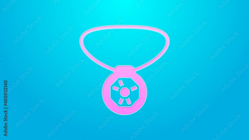 Pink line Necklace with gem icon isolated on blue background. 4K Video motion graphic animation Pink line Necklace with gem icon isolated on blue background. 4K Video motion graphic animation