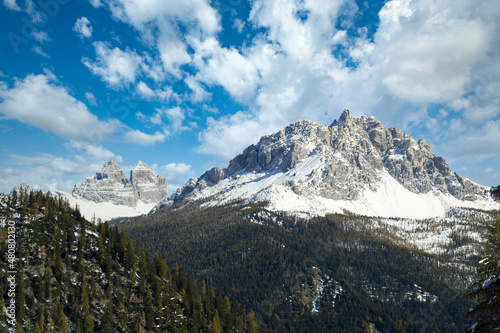 Winter mountains against blue sky landscape