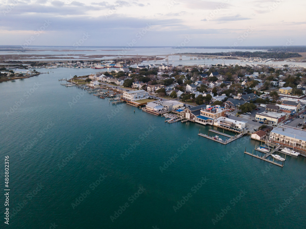 Drone View of Waterfront in Beaufort, North Carolina