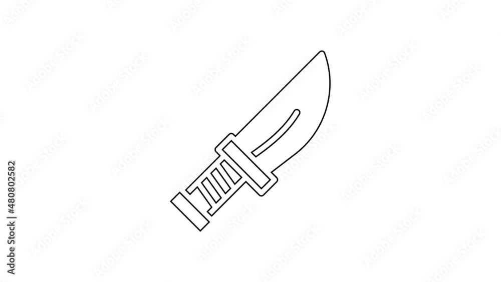 Black line Dagger icon isolated on white background. Knife icon. Sword with sharp blade. 4K Video motion graphic animation Black line Dagger icon isolated on white background. Knife icon. Sword with sharp blade. 4K Video motion graphic animation