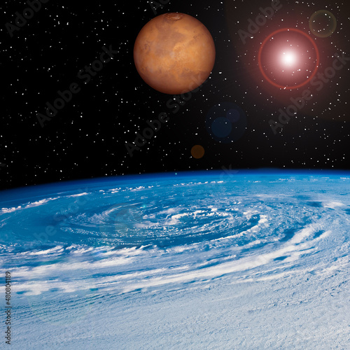 Fototapeta Naklejka Na Ścianę i Meble -  Mars and earth.  The elements of this image furnished by NASA.