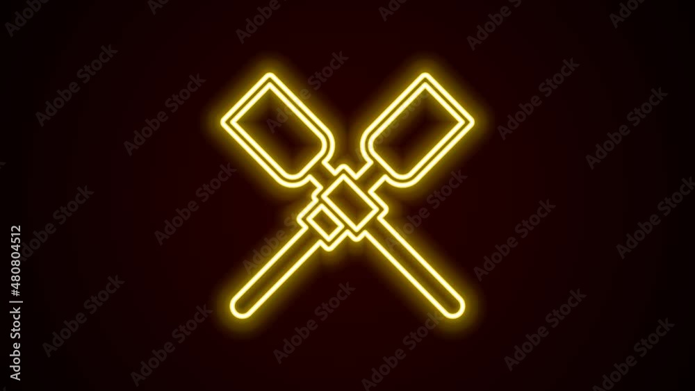 Glowing neon line Oars or paddles boat icon isolated on black background. 4K Video motion graphic animation Glowing neon line Oars or paddles boat icon isolated on black background. 4K Video motion graphic animation