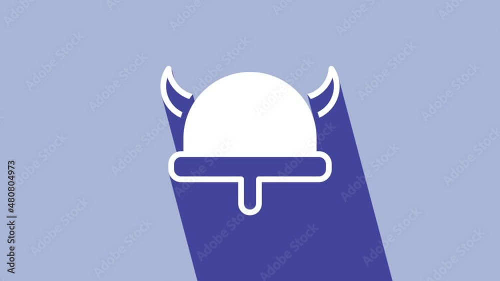 White Viking in horned helmet icon isolated on purple background. 4K Video motion graphic animation White Viking in horned helmet icon isolated on purple background. 4K Video motion graphic animation
