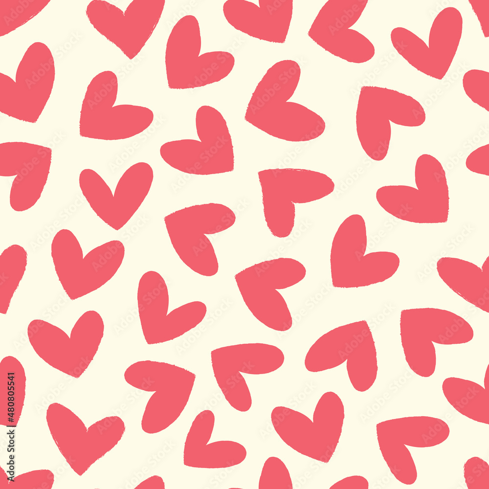 Seamless pattern with red hearts. Dry brush and red ink. Seamless pattern with red hearts. Dry brush and red ink.