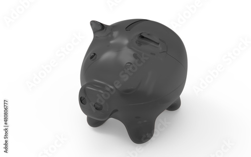 Piggy bank black to save money economy finance and savings concept 3D illustration