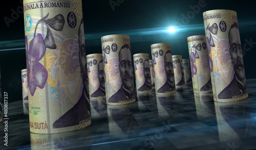 Romanian Lei money banknotes pack 3d illustration