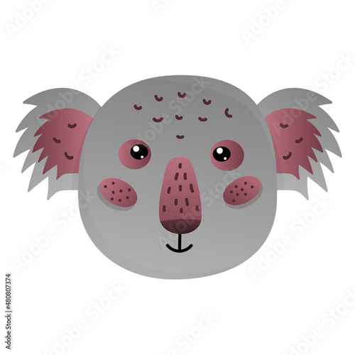 Cartoon koala head. Design element for children's clothing, t-shirts, cups, posters for the nursery photo