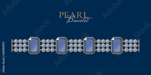Bejeweled bracelet of pearls on dark background. Jewellery concept. Decorative element for invitations, banners, cards. Vector illustration EPS10