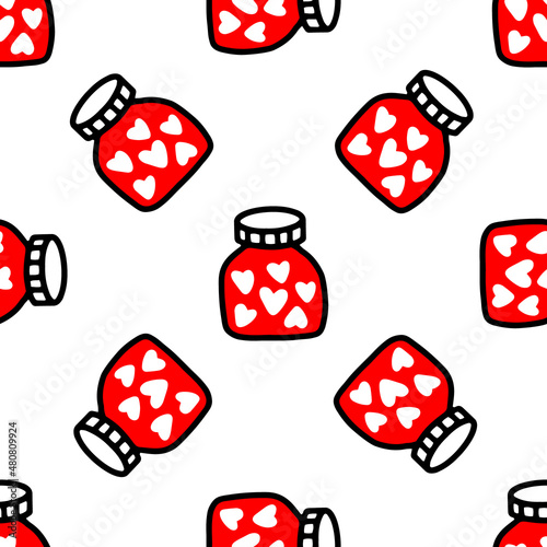 Seamless pattern of Jars with heart. Pattern for Valentines day