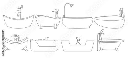 Bath vector outline set icon. Isolated outline set icon bathtub.Vector illustration bath on white background.