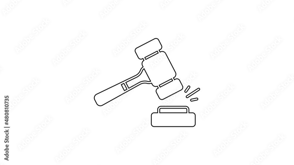 Black line Auction hammer icon isolated on white background. Gavel - hammer of judge or auctioneer. Bidding process, deal done. Auction bidding. 4K Video motion graphic animation Black line Auction hammer icon isolated on white background. Gavel - hammer of judge or auctioneer. Bidding process, deal done. Auction bidding. 4K Video motion graphic animation