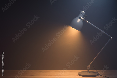 desk lamp in smoke, copy-space background