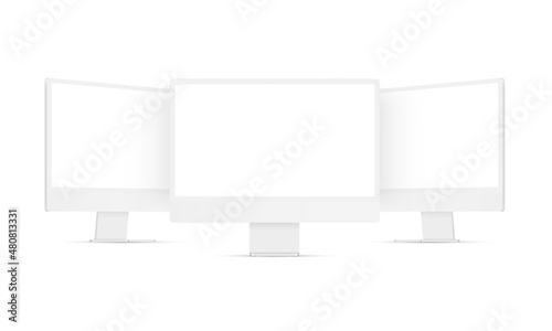 Fotografia Clay Computer Monitors Mockups With Blank Screens, Isolated on White Background