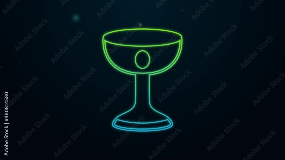 Glowing neon line Christian chalice icon isolated on black background. Christianity icon. Happy Easter. 4K Video motion graphic animation