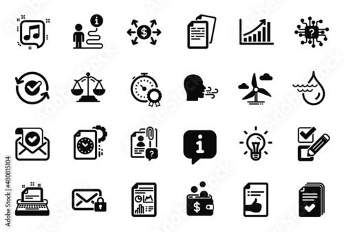 Vector Set of Education icons related to Breathing exercise, Hydroelectricity and Approved document icons. Graph chart, Best result and Confirmed mail signs. Documents, Dollar exchange. Vector