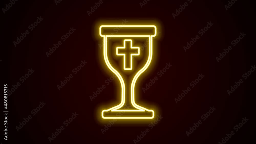 Glowing neon line Christian chalice icon isolated on black background. Christianity icon. Happy Easter. 4K Video motion graphic animation Glowing neon line Christian chalice icon isolated on black background. Christianity icon. Happy Easter. 4K Video motion graphic animation