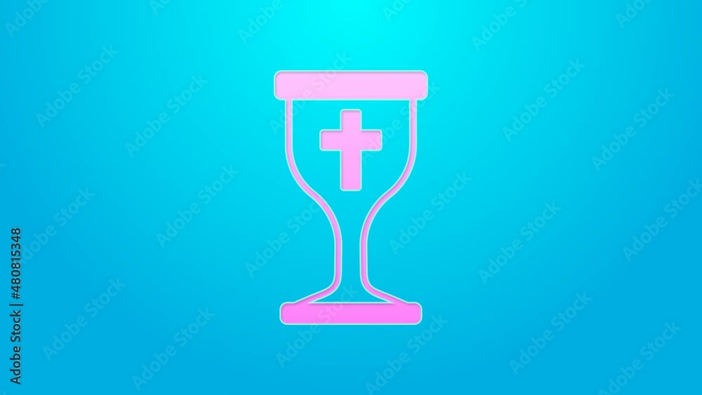 Pink line Christian chalice icon isolated on blue background. Christianity icon. Happy Easter. 4K Video motion graphic animation Pink line Christian chalice icon isolated on blue background. Christianity icon. Happy Easter. 4K Video motion graphic animation