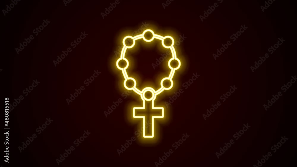 Glowing neon line Rosary beads religion icon isolated on black background. 4K Video motion graphic animation Glowing neon line Rosary beads religion icon isolated on black background. 4K Video motion graphic animation