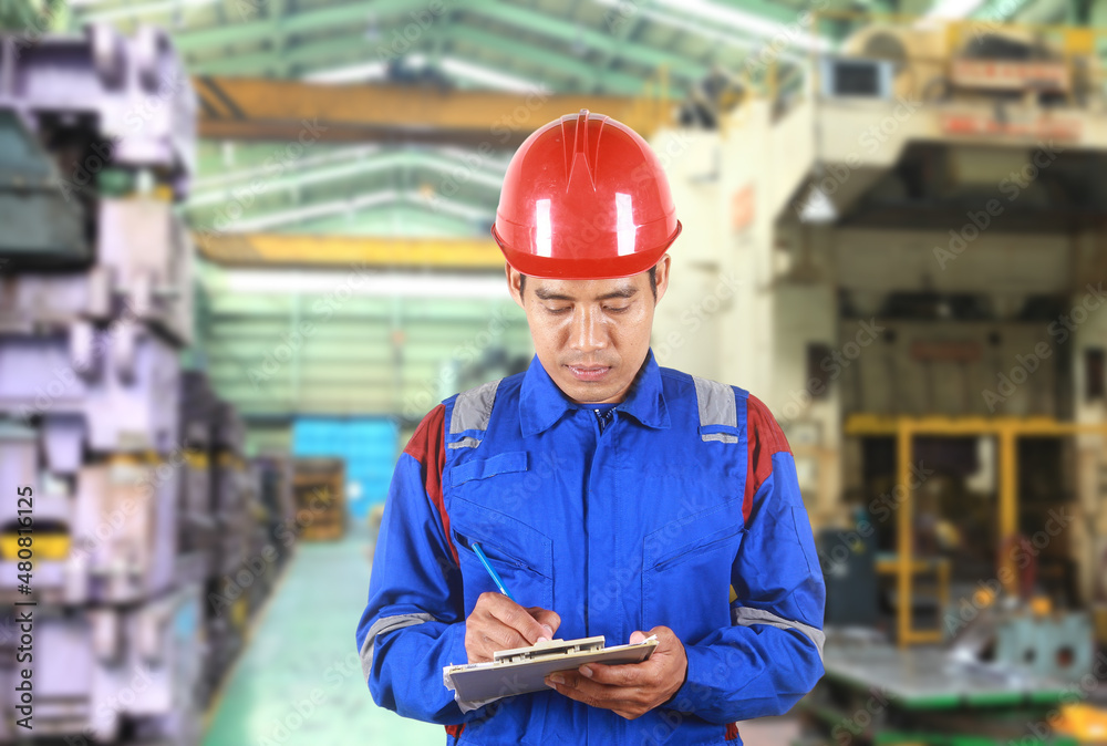 Portrait asian engineer or factory worker smiling look on you camera Portrait asian engineer or factory worker smiling look on you camera
