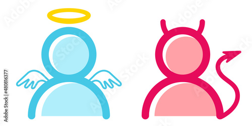Vector illustration of angel and devil in flat style.