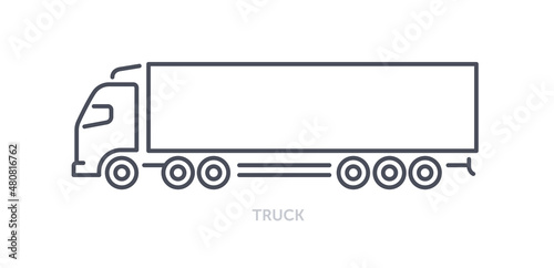 Vehicles types concept. Minimalistic icon with truck. Car with medium container for delivery of bulky goods and furniture or cargo. Cartoon flat vector illustration isolated on white background