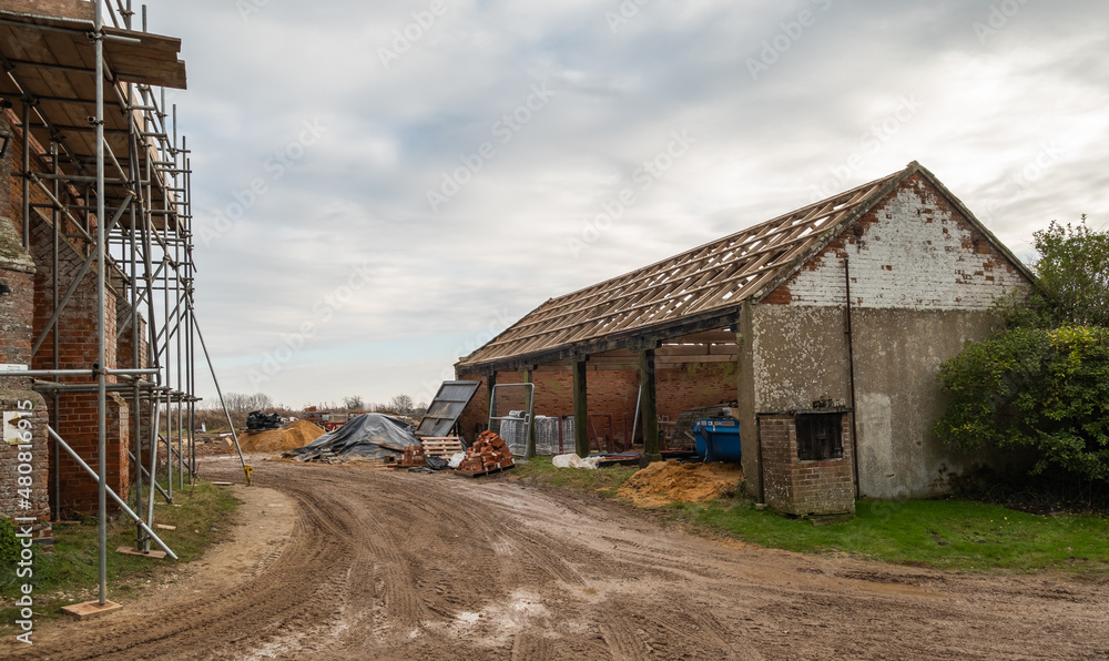 Agricultural barn being converted to a private dwelling in the countryside