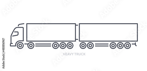 Vehicles types concept. Minimalistic icon with heavy truck. Large car with two trailer containers for delivery of goods. Cargo transport. Cartoon flat vector illustration isolated on white background
