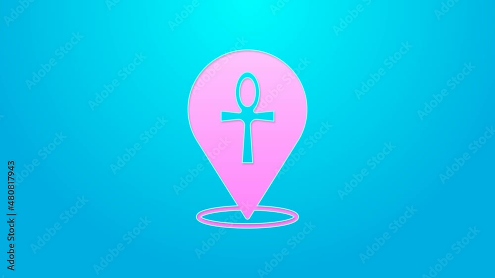 Pink line Cross ankh icon isolated on blue background. Egyptian word for life or symbol of immortality. 4K Video motion graphic animation Pink line Cross ankh icon isolated on blue background. Egyptian word for life or symbol of immortality. 4K Video motion graphic animation