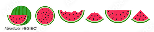 Fresh and juicy watermelons and slices icon photo