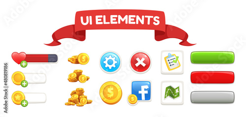 Vector cartoon set of game ui isolated 