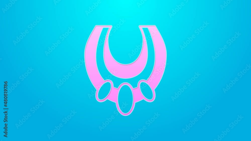 Pink line Egyptian necklace icon isolated on blue background. 4K Video motion graphic animation Pink line Egyptian necklace icon isolated on blue background. 4K Video motion graphic animation