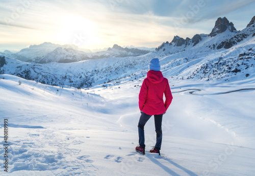 Young woman in red jacket i...