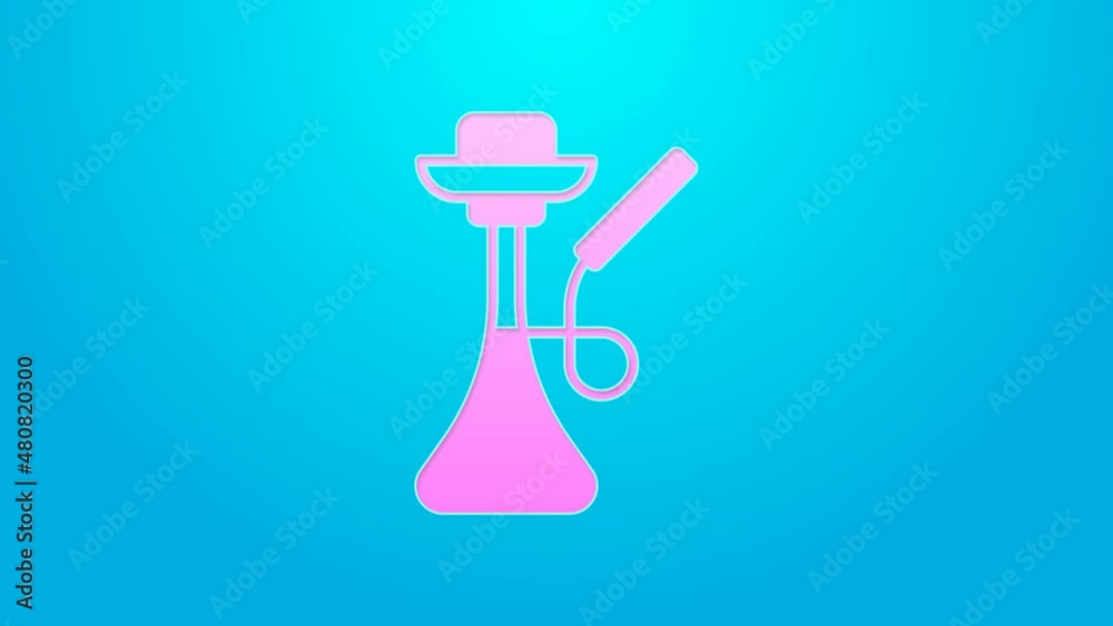 Pink line Hookah icon isolated on blue background. 4K Video motion graphic animation Pink line Hookah icon isolated on blue background. 4K Video motion graphic animation