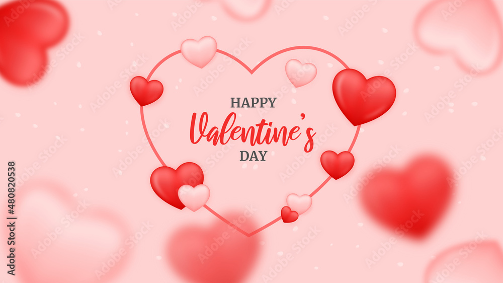 Happy Valentines Day Creative Background Design With 3D Love Shape. Fully Vector Illustration
