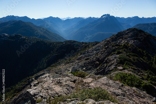 Panoramic alpine view. Vancouver Island Range, B.C., Canada.
