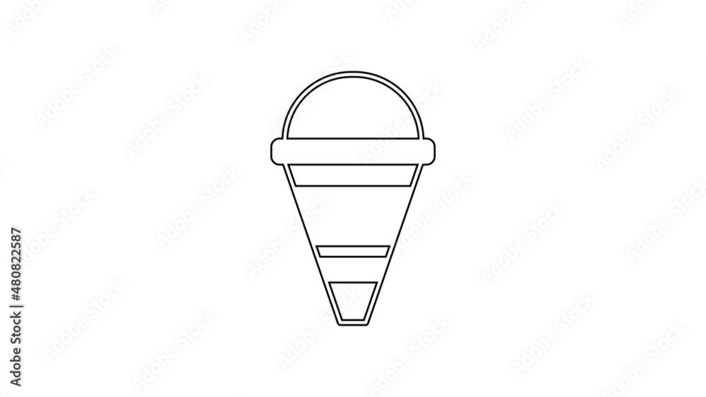 Black line Fire cone bucket icon isolated on white background. Metal cone bucket empty or with water for fire fighting. 4K Video motion graphic animation Black line Fire cone bucket icon isolated on white background. Metal cone bucket empty or with water for fire fighting. 4K Video motion graphic animation