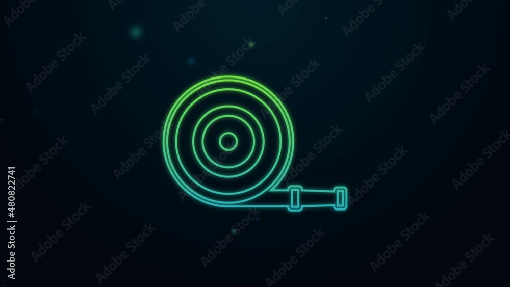 Glowing neon line Fire hose reel icon isolated on black background. 4K Video motion graphic animation Glowing neon line Fire hose reel icon isolated on black background. 4K Video motion graphic animation