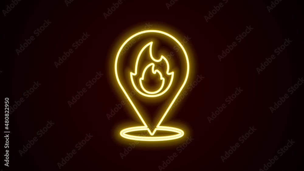 Glowing neon line Map pointer with fire flame icon isolated on black background. Fire nearby. 4K Video motion graphic animation Glowing neon line Map pointer with fire flame icon isolated on black background. Fire nearby. 4K Video motion graphic animation