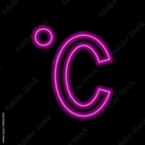 Degree celsius simple icon. Flat desing. Purple neon on black background.ai
