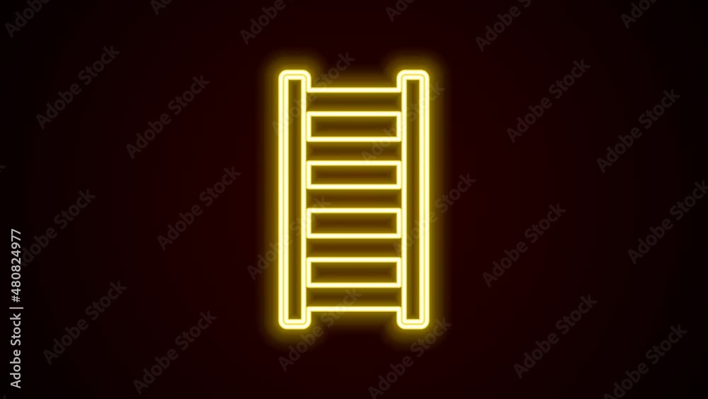Glowing neon line Fire escape icon isolated on black background. Pompier ladder. Fireman scaling ladder with a pole. 4K Video motion graphic animation Glowing neon line Fire escape icon isolated on black background. Pompier ladder. Fireman scaling ladder with a pole. 4K Video motion graphic animation