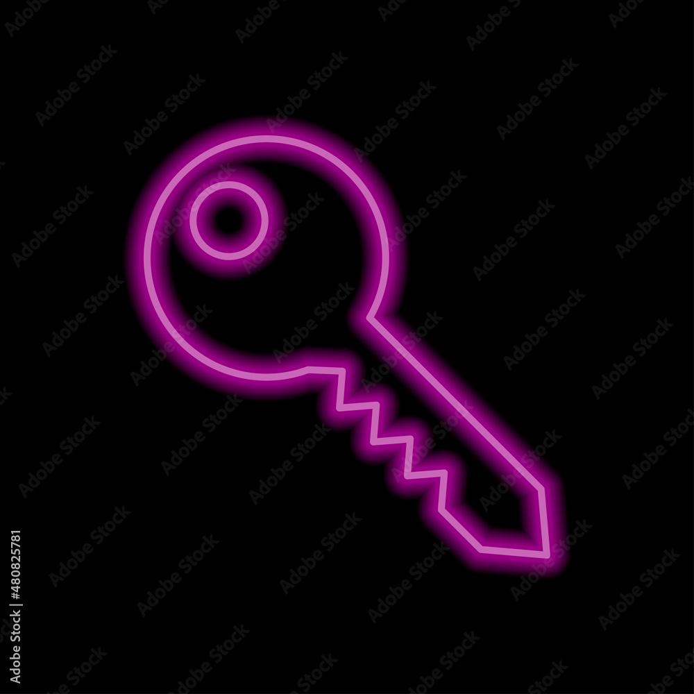 Key simple icon, vector. Flat desing. Purple neon on black background.ai Key simple icon, vector. Flat desing. Purple neon on black background.ai