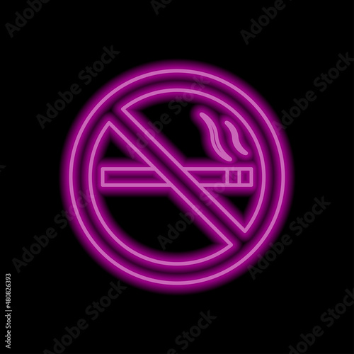 No smoking simple icon. Flat desing. Purple neon on black background.ai
