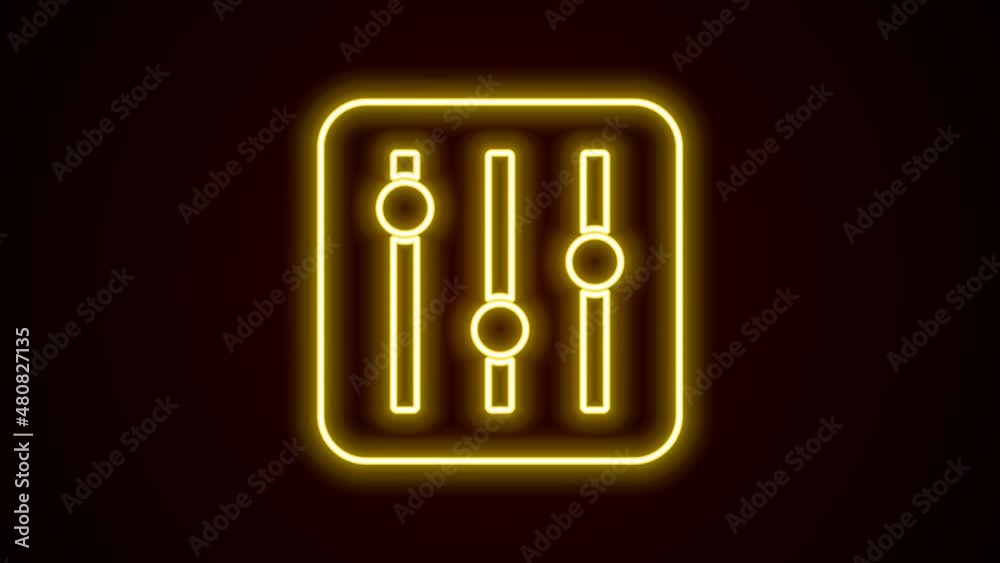 Glowing neon line Sound mixer controller icon isolated on black background. Dj equipment slider buttons. Mixing console. 4K Video motion graphic animation Glowing neon line Sound mixer controller icon isolated on black background. Dj equipment slider buttons. Mixing console. 4K Video motion graphic animation
