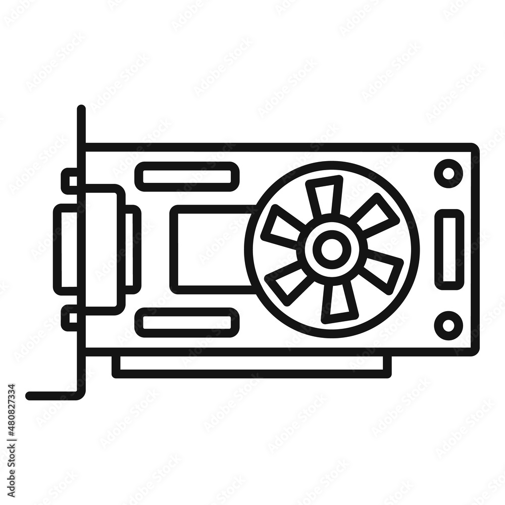 Video card chip icon outline vector. Computer gpu