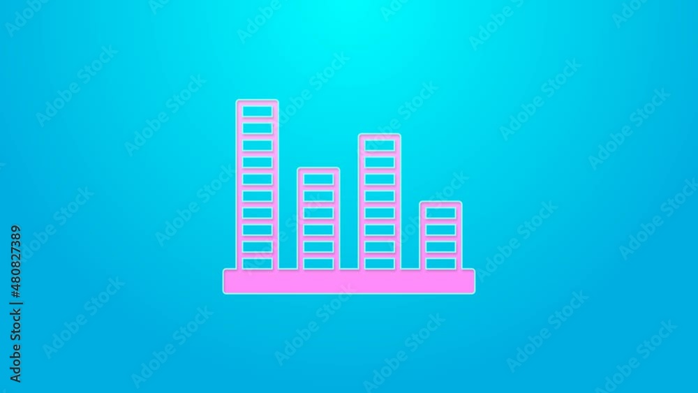 Pink line Music equalizer icon isolated on blue background. Sound wave. Audio digital equalizer technology, console panel, pulse musical. 4K Video motion graphic animation Pink line Music equalizer icon isolated on blue background. Sound wave. Audio digital equalizer technology, console panel, pulse musical. 4K Video motion graphic animation